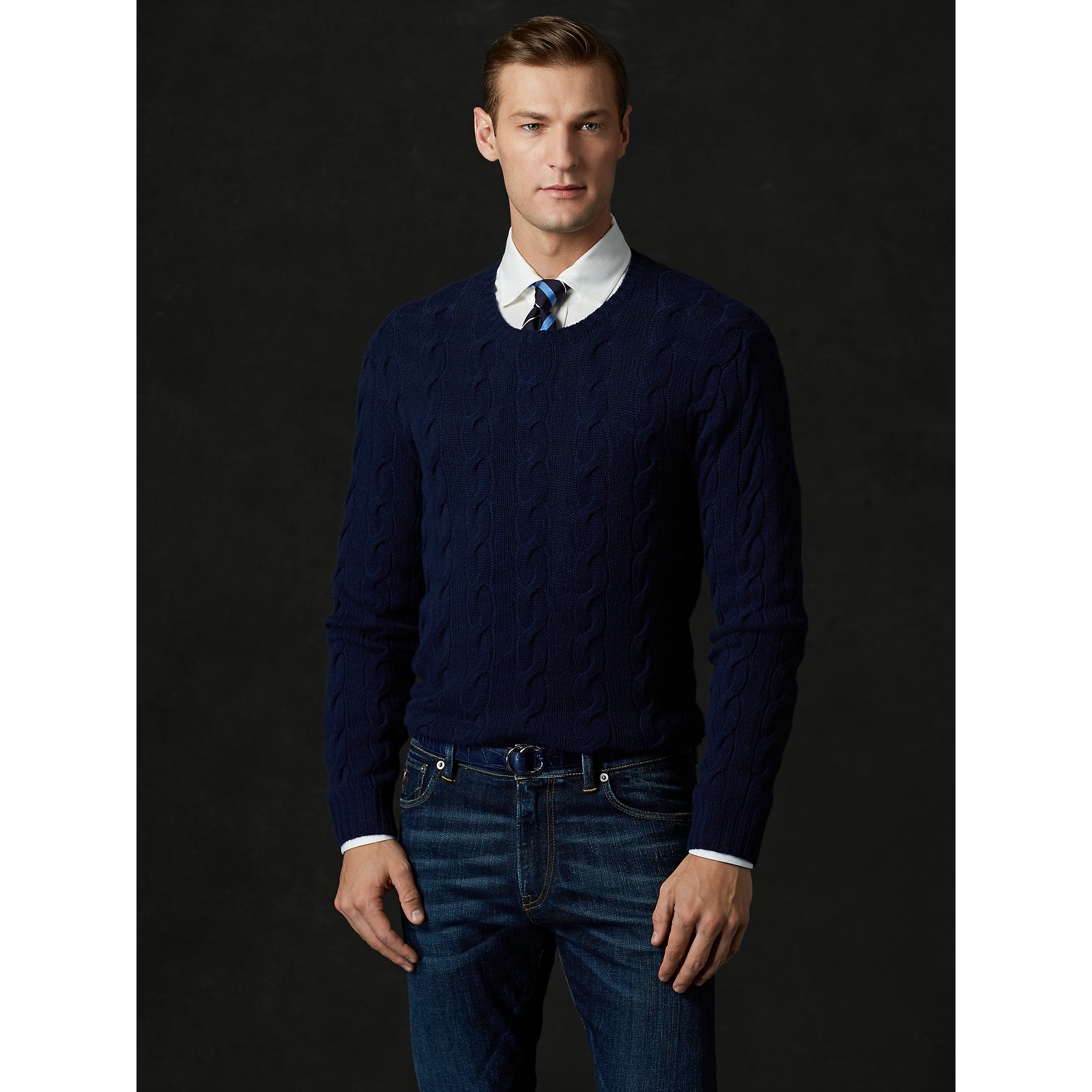 Ralph lauren purple label Cable-knit Cashmere Sweater in Blue for Men ...