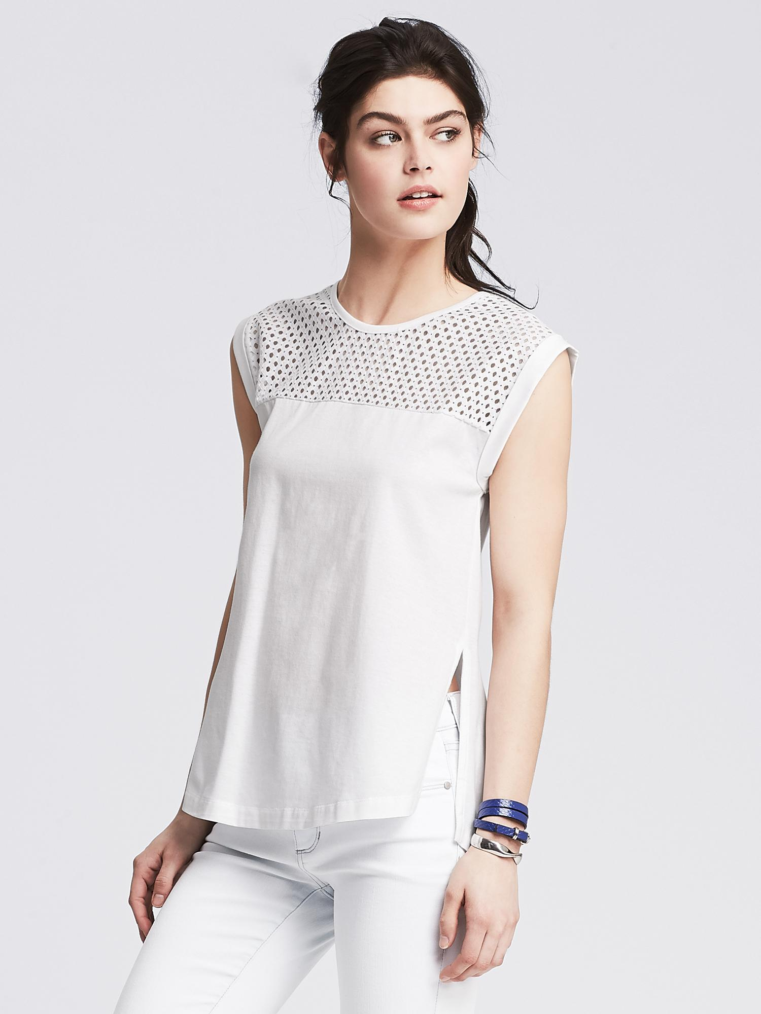 Banana Republic Eyelet Yoke Top in White Lyst