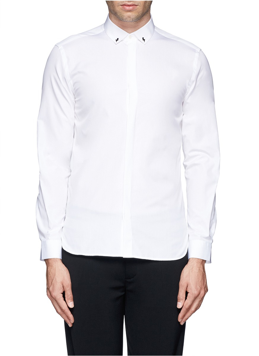 Neil Barrett Lightning Bolt Collar Poplin Shirt in White for Men | Lyst