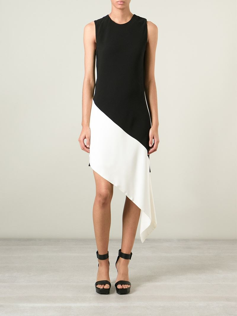 asymmetrical black and white dress