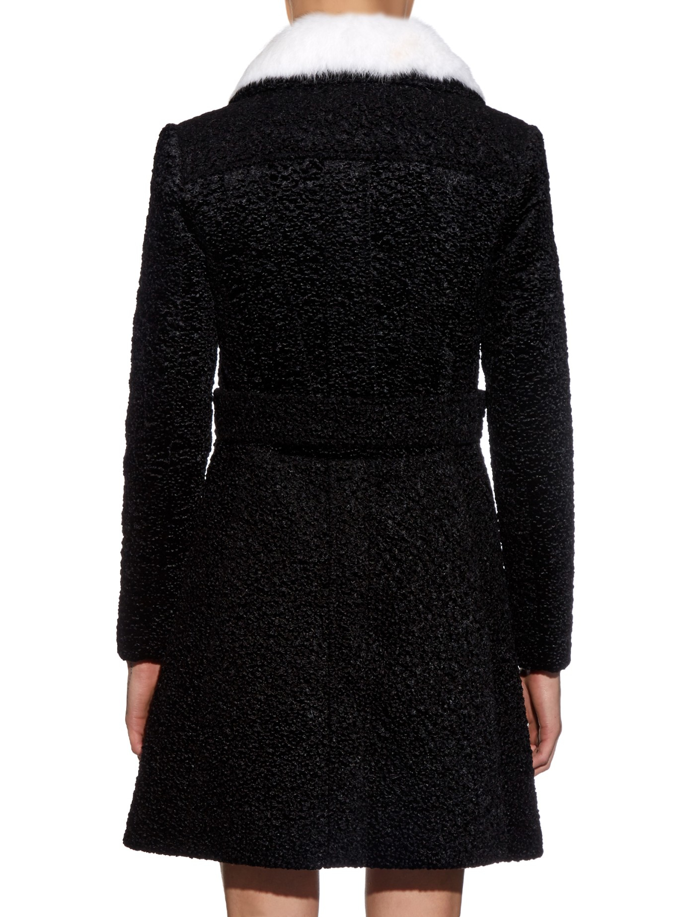 Carven Rabbitfur Collar Textured Coat in Black Lyst