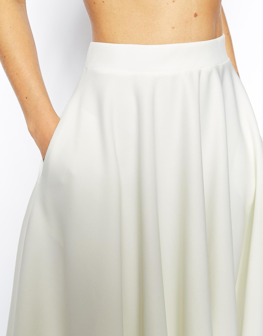 ASOS Full Midi Skirt in Scuba with Pockets in Ivory (White) | Lyst