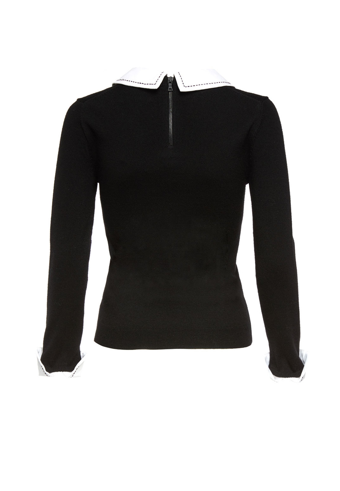 Alice + Olivia Wool Porla Embroidered Collar Sweater in Black/White