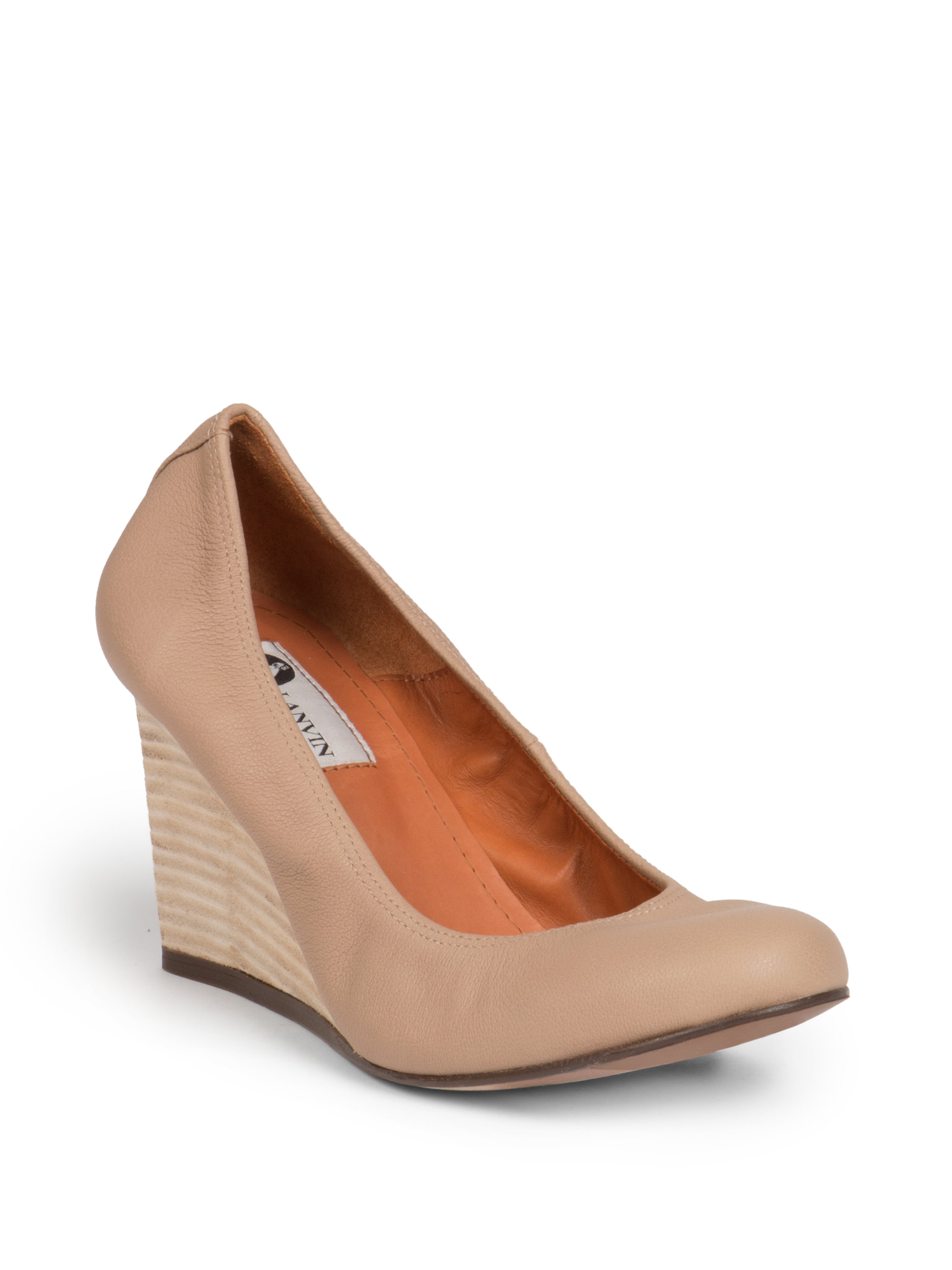 Lyst - Lanvin Leather Wedge Pumps in Natural