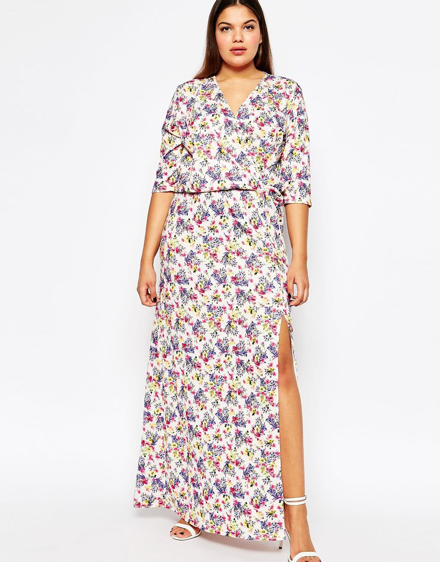 Club l Plus Size Maxi Dress With Wrap Front In Ditsy Floral Print ...