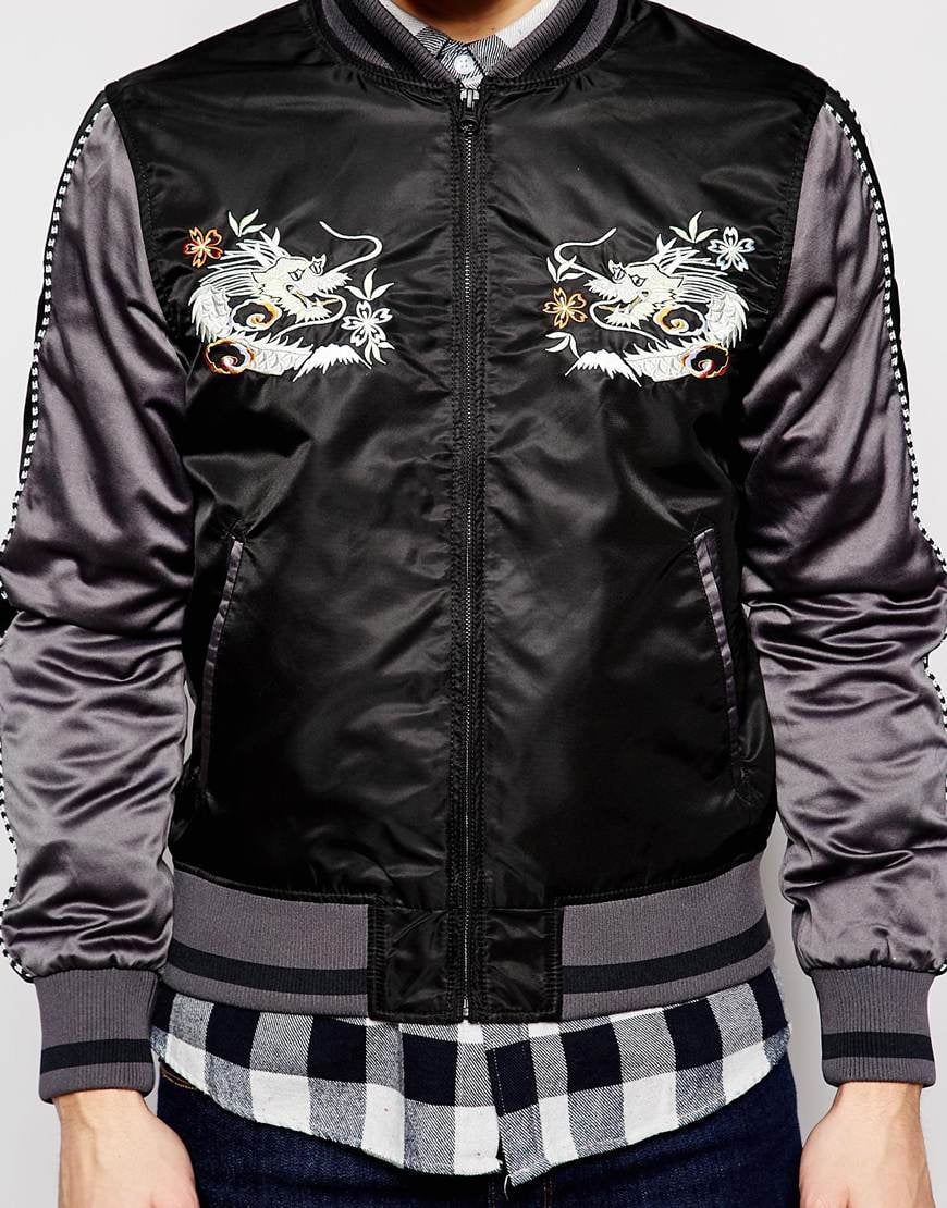 Lyst Evisu Baseball Jacket Souvenir Satin Logo Embroid in Black for Men