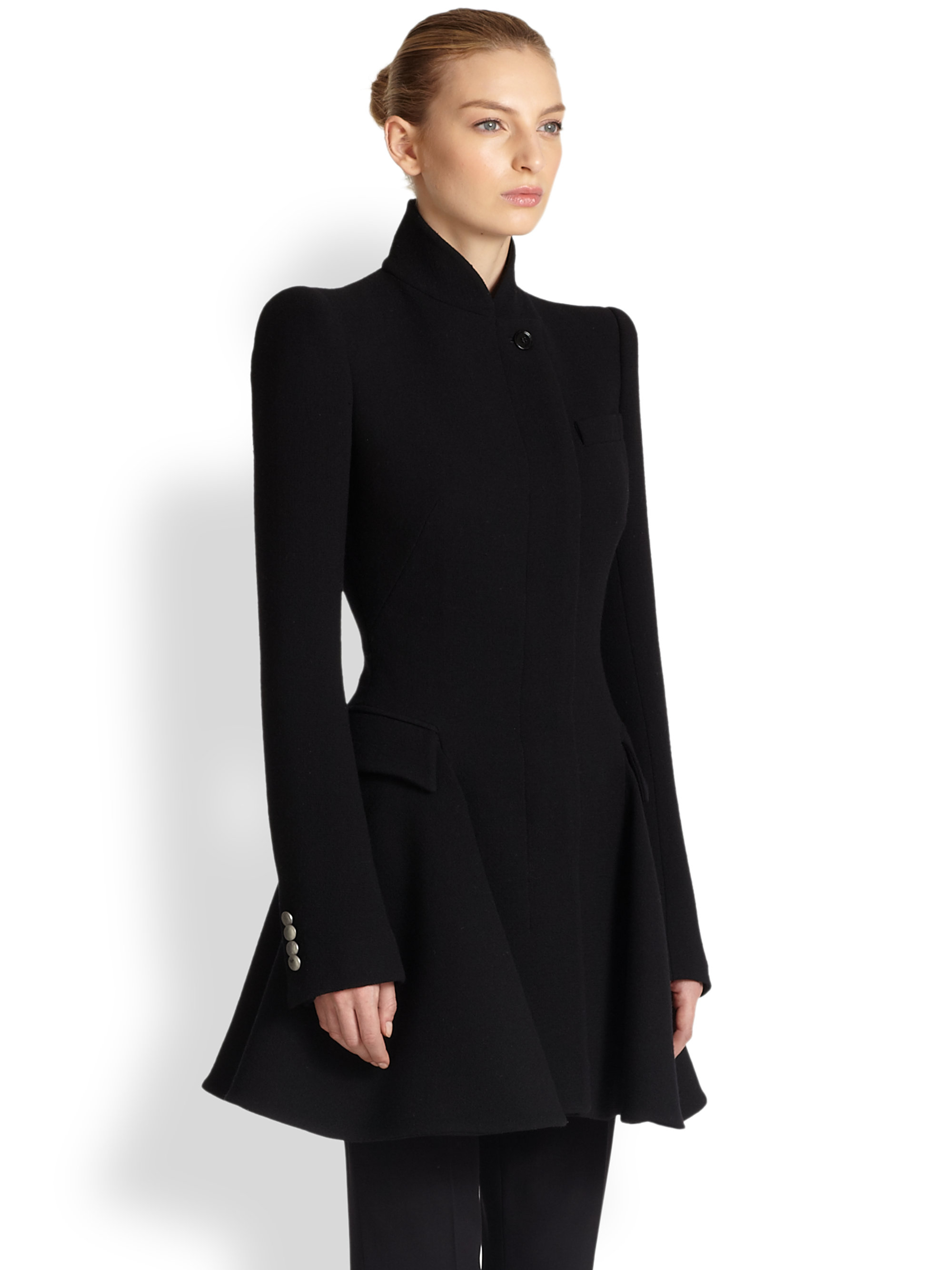 Alexander mcqueen Wool Coat Dress in Black | Lyst