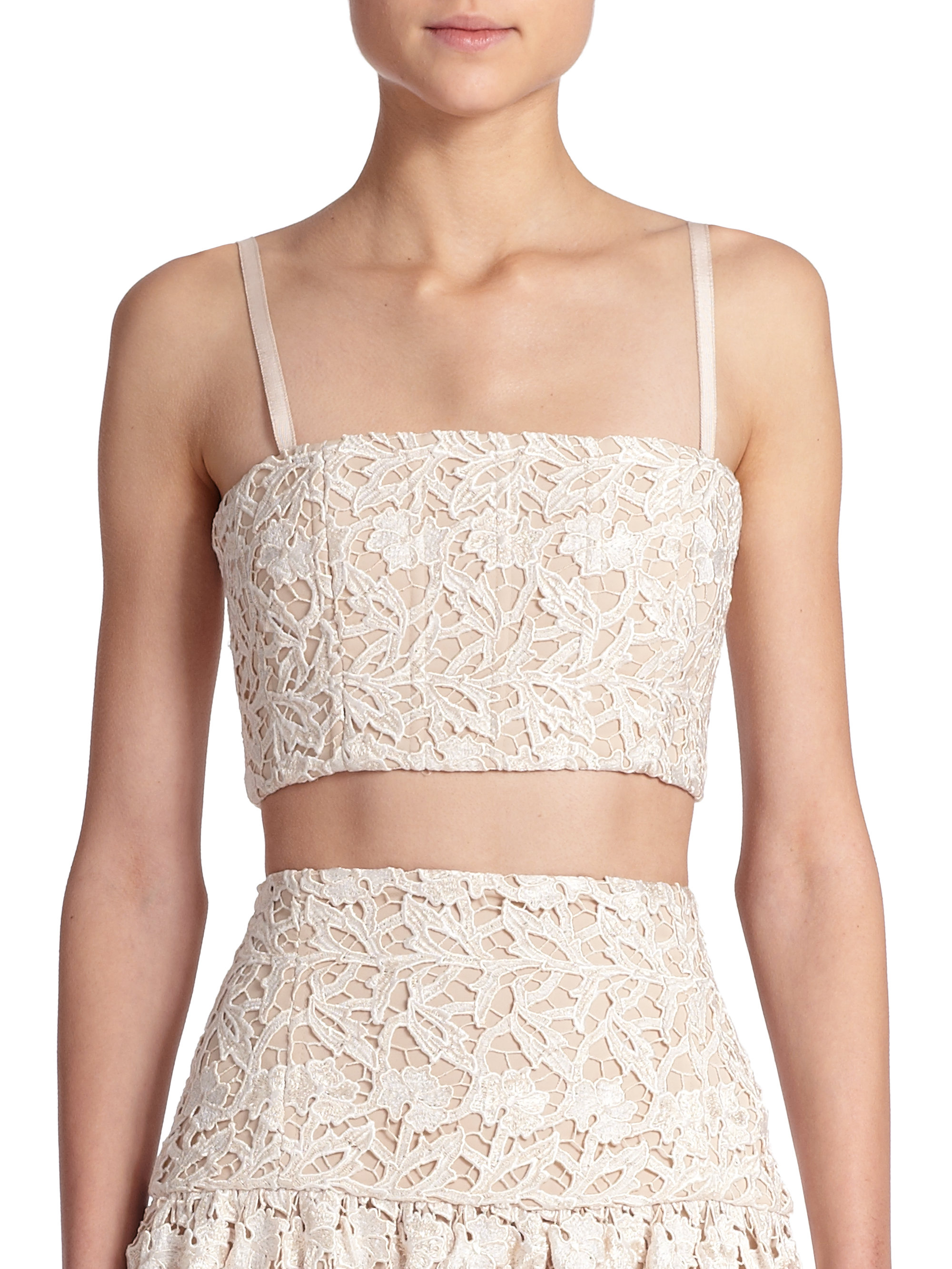 Lyst Alice + Olivia Marisol Lace Cropped Top in Natural