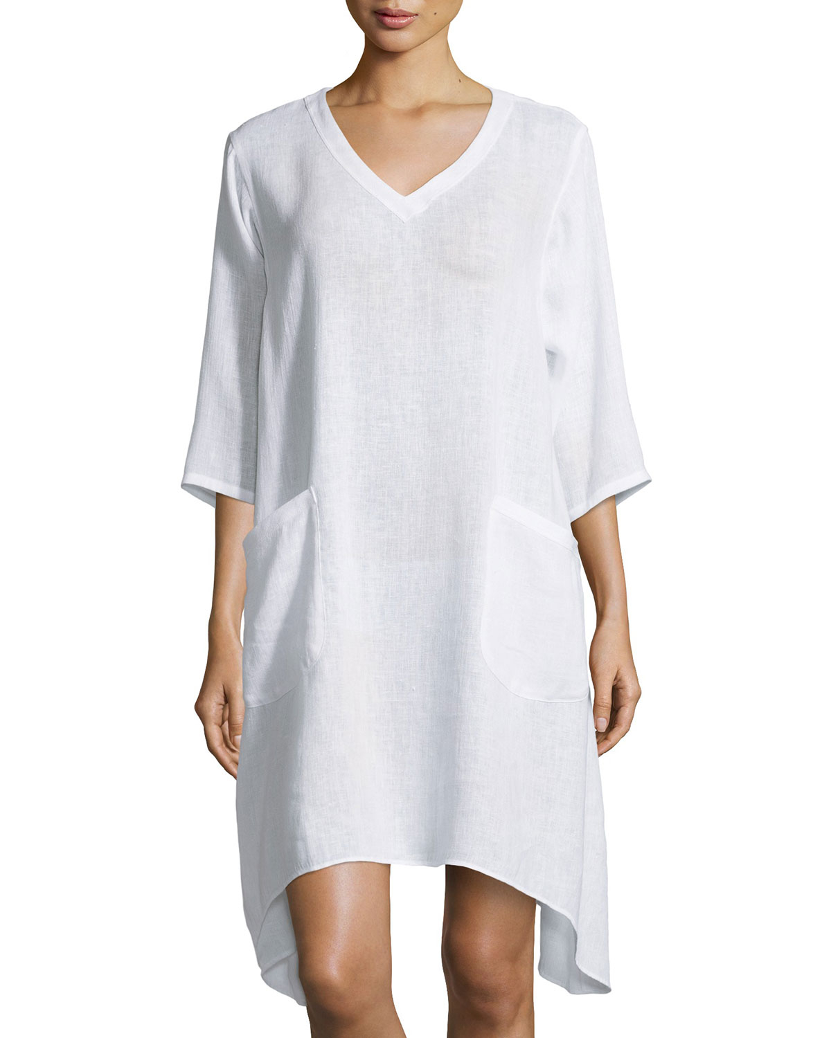 Lafayette 148 new york Linen VNeck 3/4Sleeve Tunic in White Lyst