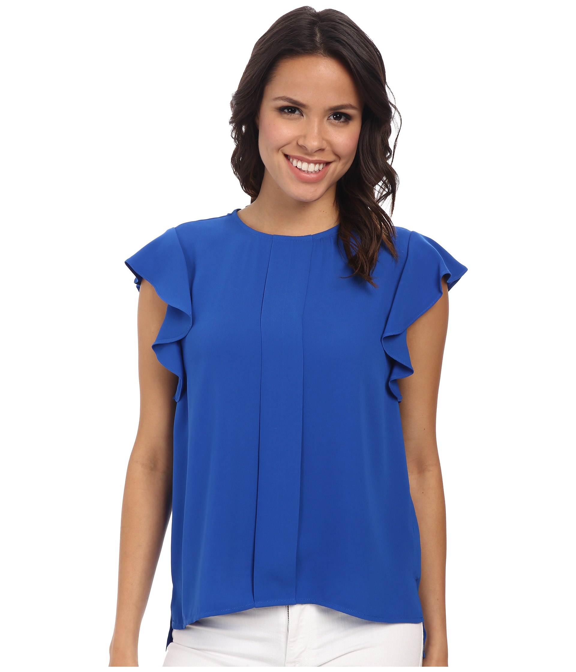 Adrianna papell Flutter Sleeve Top W/ Front Pleat in Blue (Cobalt) | Lyst
