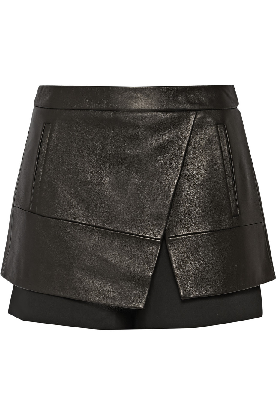Tibi Leather And Gabardine Shorts in Black | Lyst