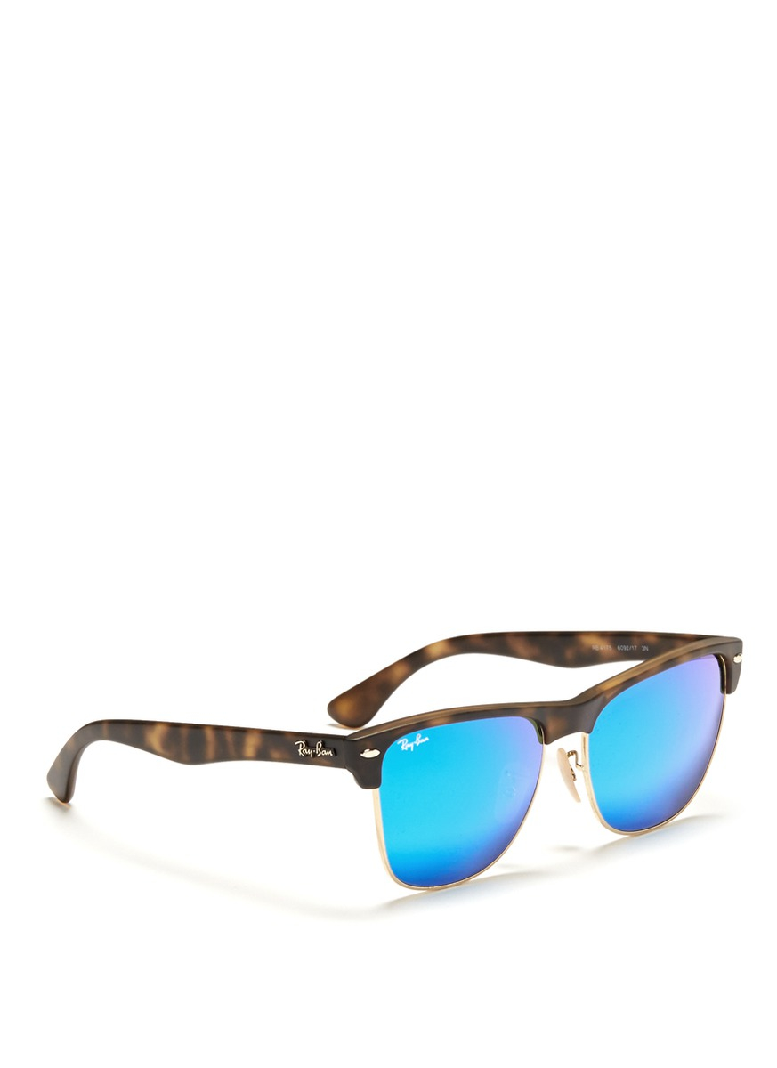 Ray Ban Clubmaster Oversized Matte Plastic Browline Mirror Sunglasses In Blue Metallic Blue Lyst