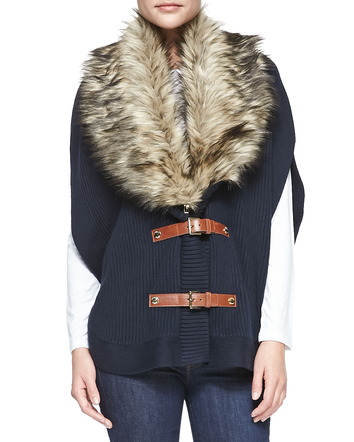 michael kors fur poncho