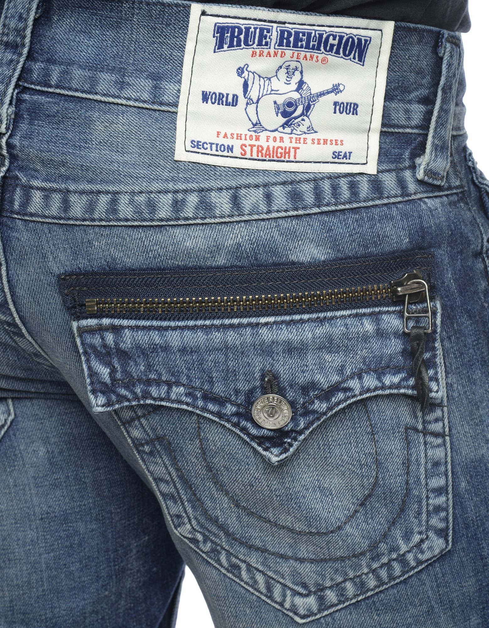 True Religion Hand Picked Straight Back Flap Zipper Pocket Mens Jean in  Blue for Men