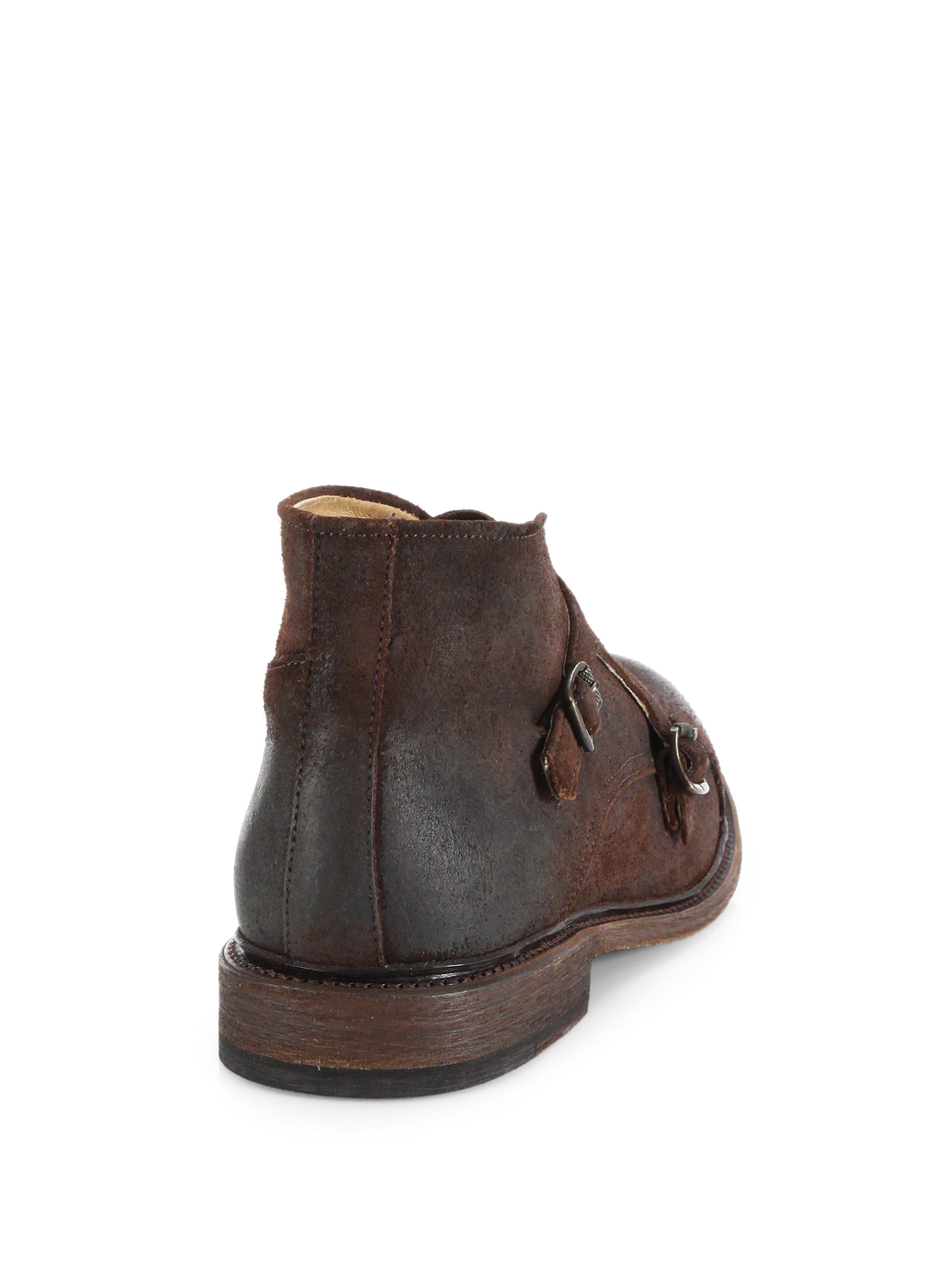 suede double monk strap