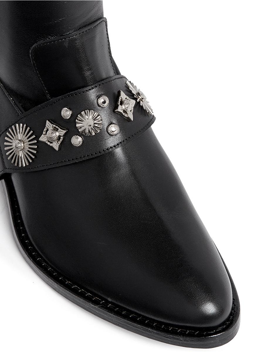 Toga Stud Buckle Harness Leather Thigh High Boots In Black