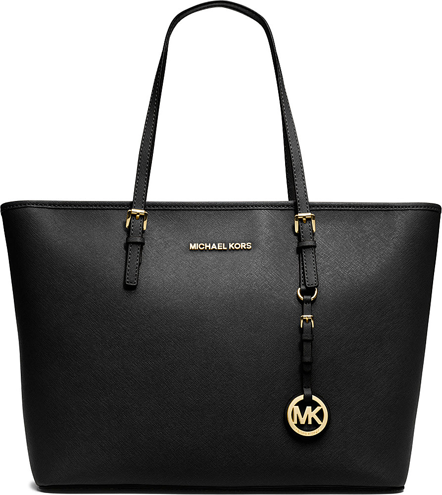 Michael michael kors Jet Set Travel Medium Saffiano Leather Tote Black ...