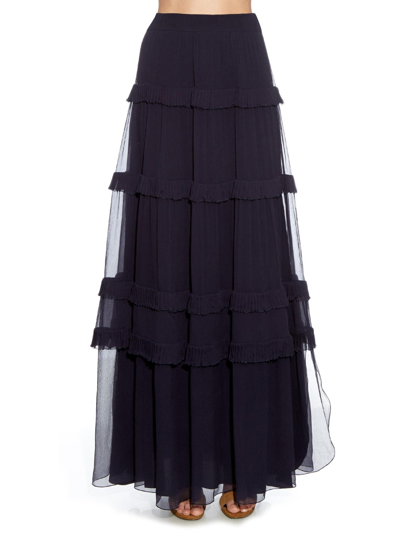 Chloé Ruffled Tiered Silk Maxi Skirt in Navy (Blue) Lyst