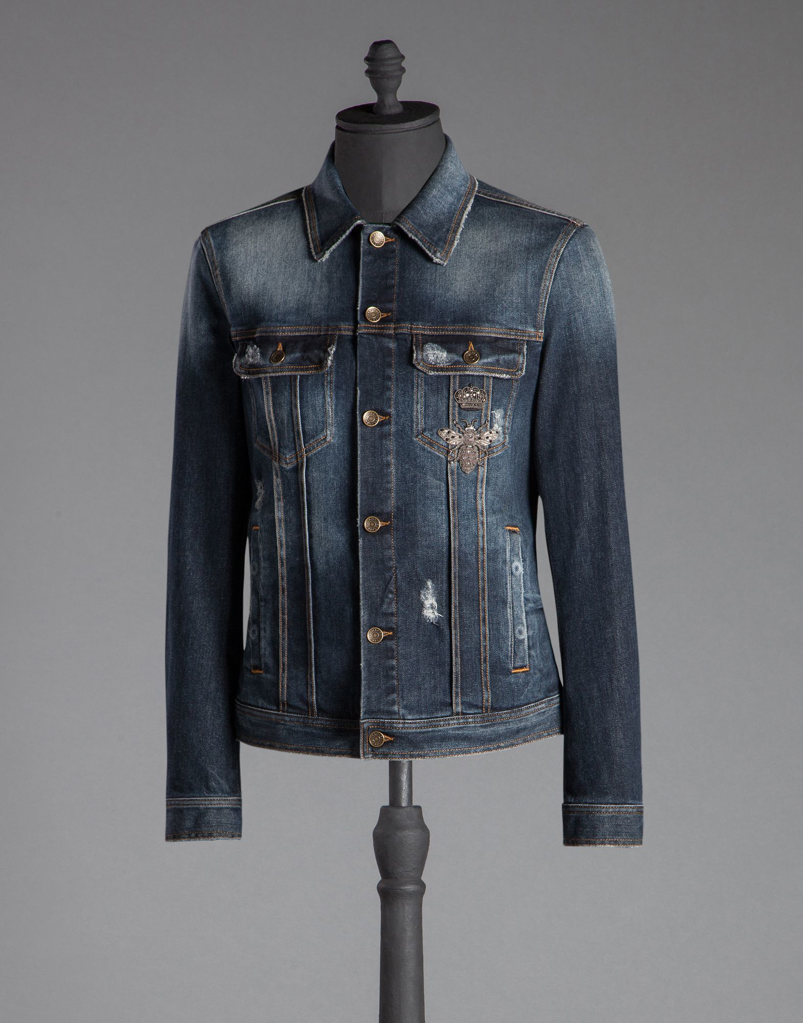 Dolce & Gabbana Crown And Bee Embroidered Denim Jacket in Blue | Lyst