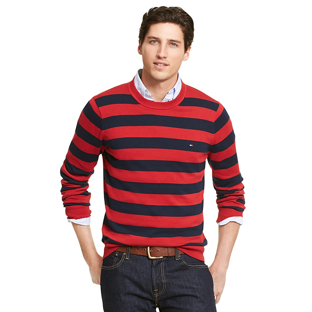 Tommy Hilfiger Signature Stripe Sweater In Red For Men Scarlet Sage