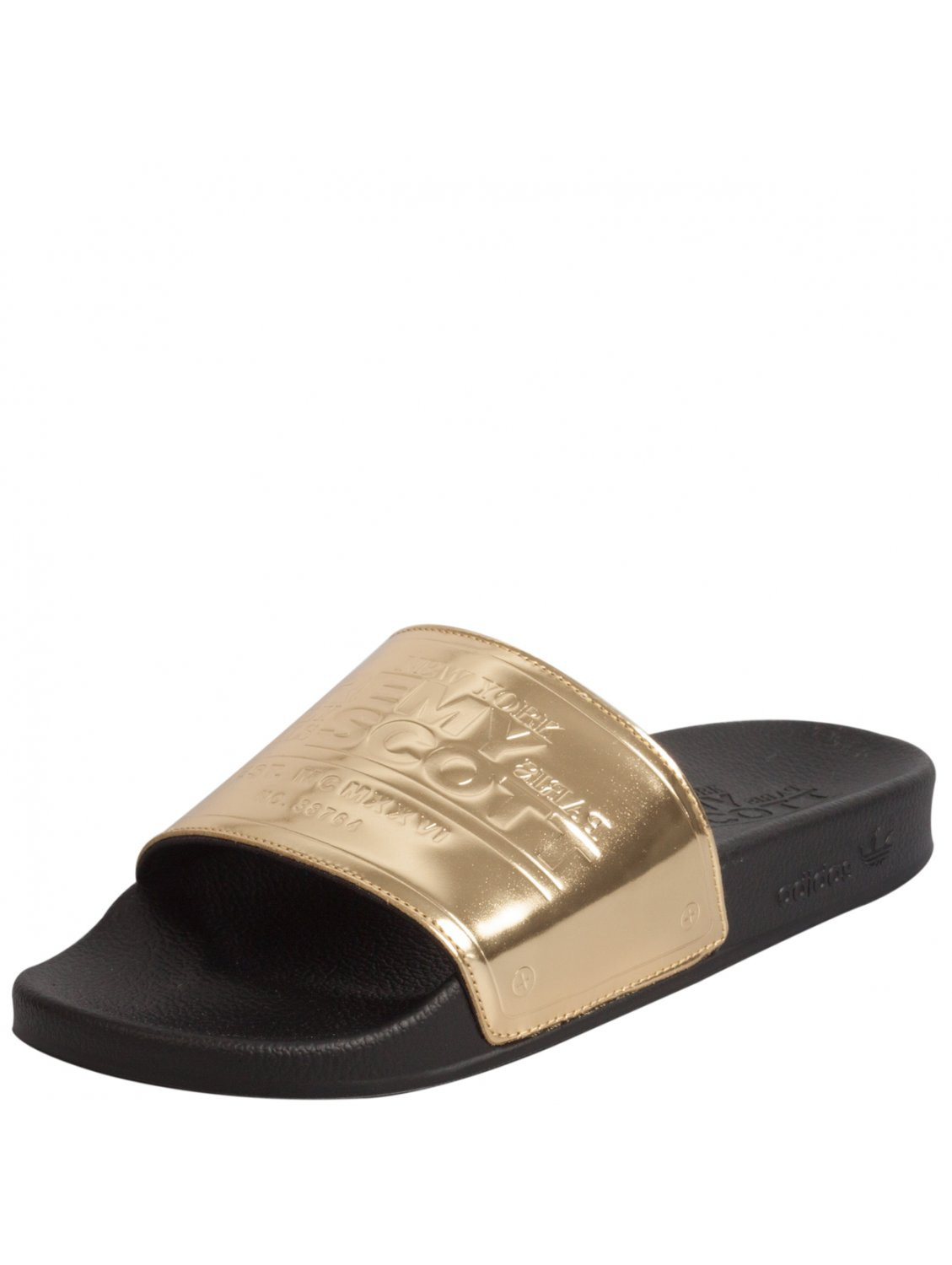 adidas black and gold sliders