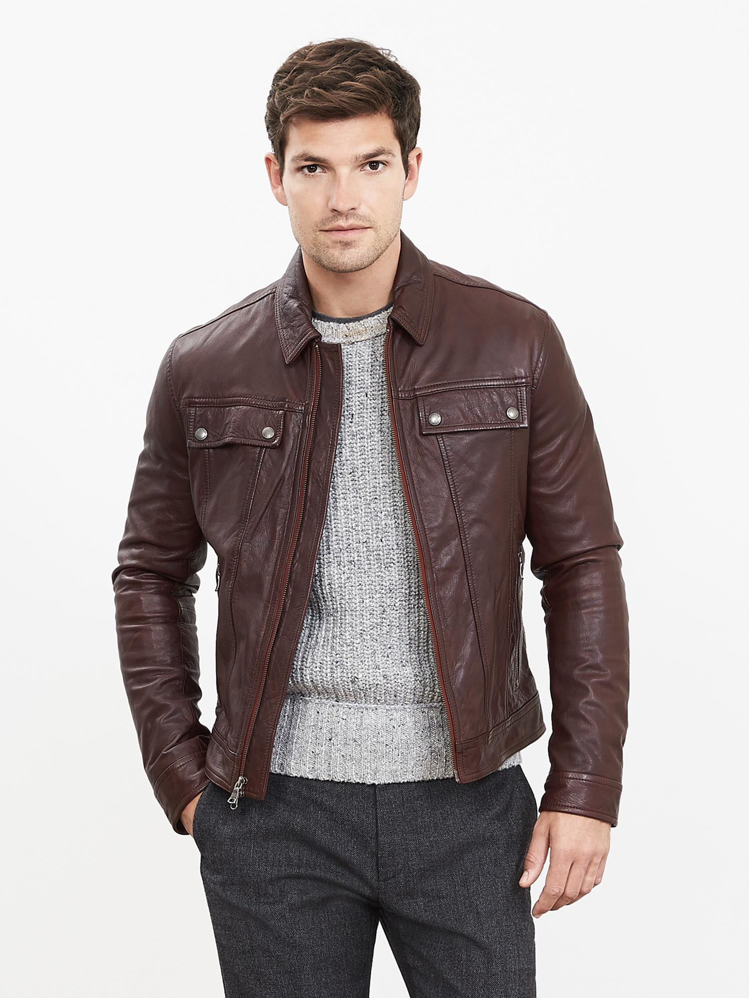 Banana republic Cognac Genuine Leather Jacket in Brown for Men ...