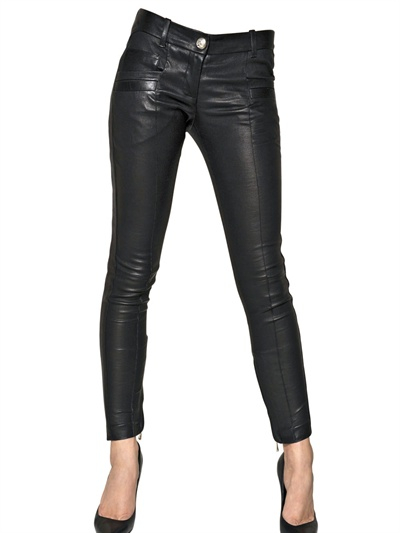 Lyst - Balmain Nappa Leather Biker Jeans in Black