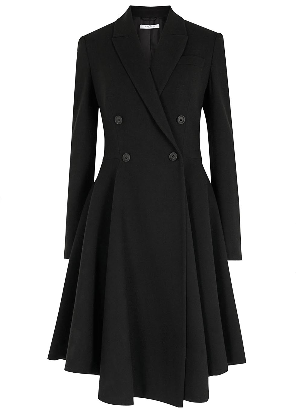 Givenchy Black Double-breasted Flared Wool Coat - Lyst