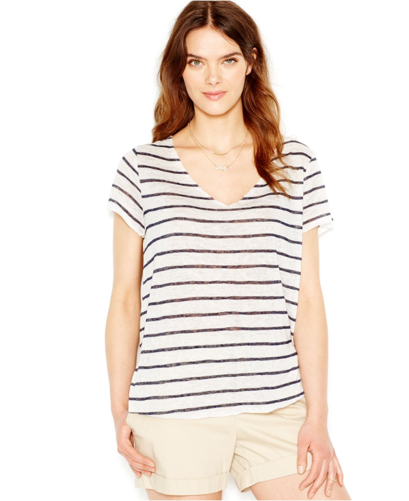Maison jules Short-sleeve Striped Top in Blue | Lyst