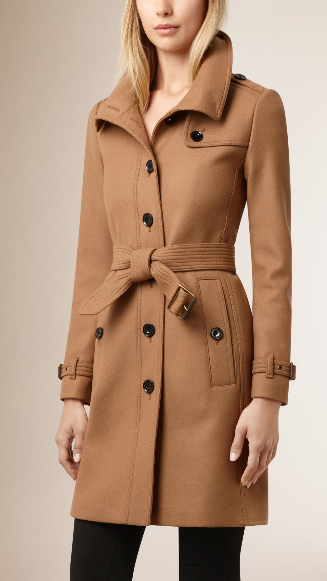 Burberry Virgin Blend Trench Coat in Brown | Lyst