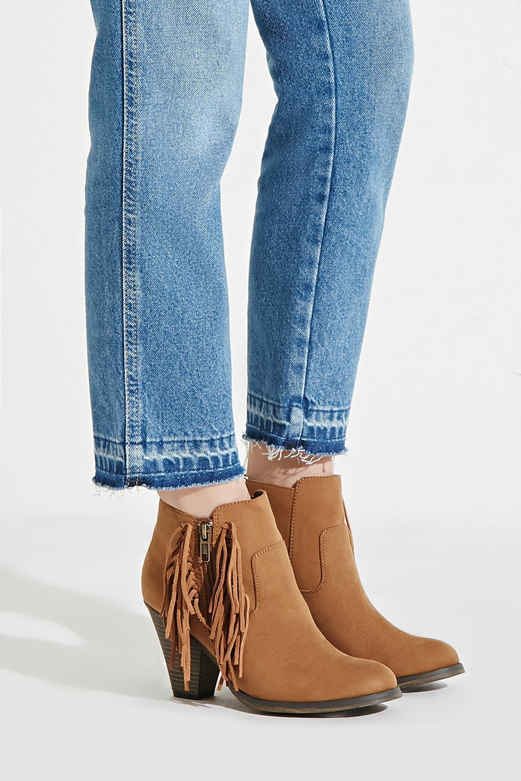 fringe boots forever 21 forever 21 linsie fringe booties in brown lyst fringe boots forever 21 forever 21 linsie fringe booties in brown lyst