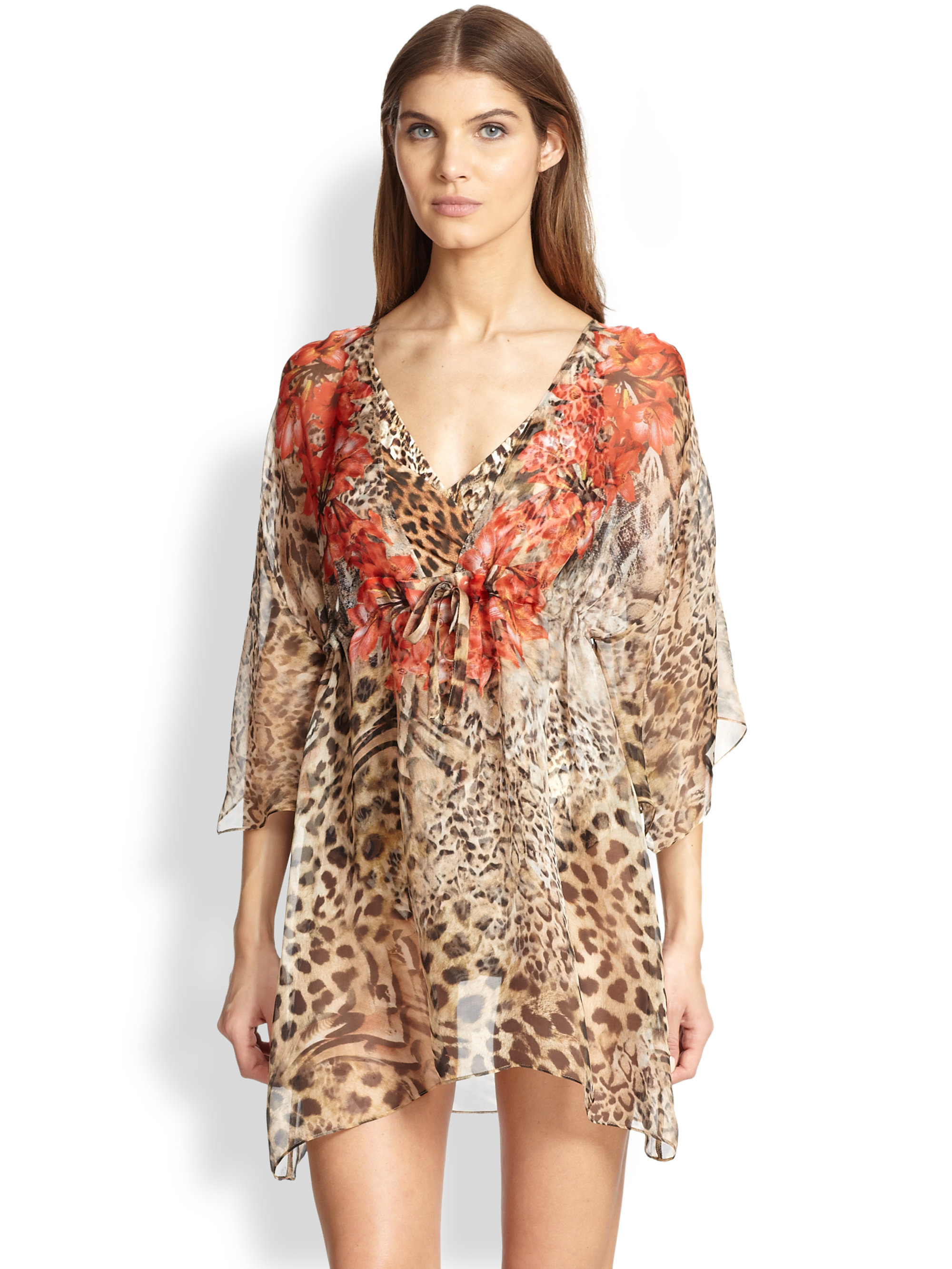 Gottex Maculato Silk Leopard-Print Coverup Beach Dress in Brown | Lyst