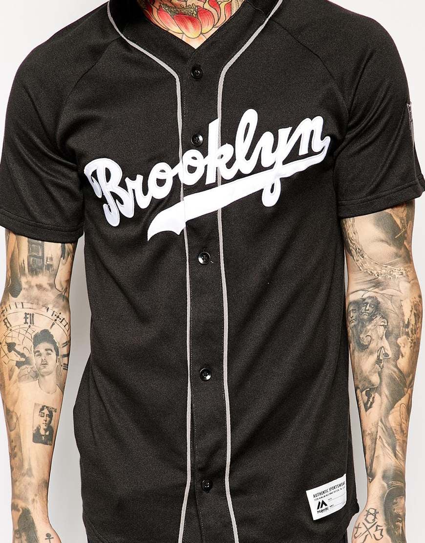 Majestic Brooklyn Dodgers Baseball Jersey in Black for Men