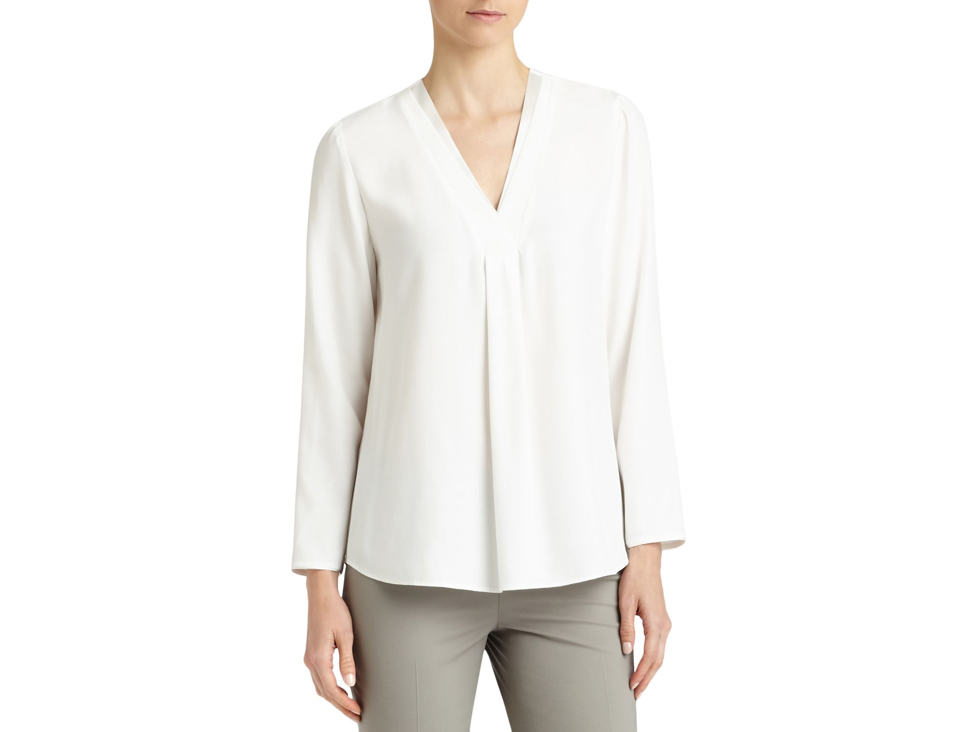 Lyst - Lafayette 148 New York Libby Pleat Front Silk Blouse in White