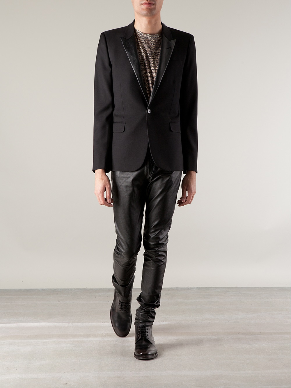 Saint Laurent Leather Lapel Blazer in Black for Men - Lyst
