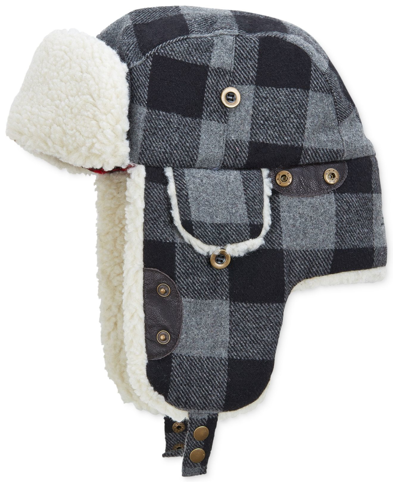 Woolrich Buffalo Check Aviator Hat With Fleece Lining in Gray for Men
