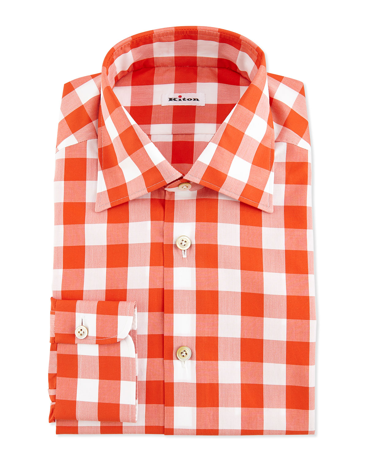 Kiton Large-gingham-check Dress Shirt in Orange for Men | Lyst