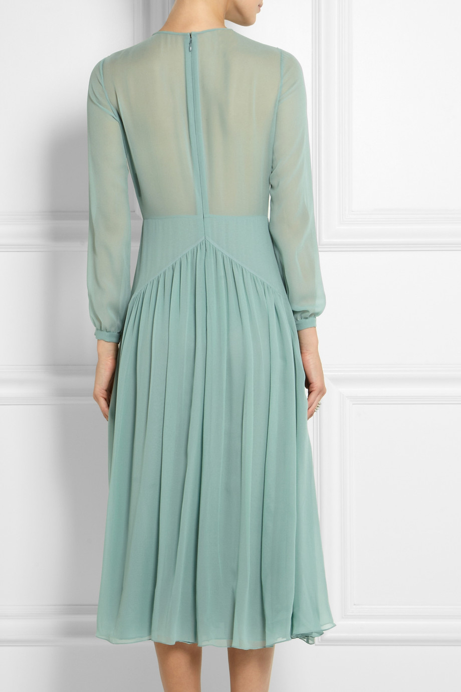 Burberry Prorsum Silk Chiffon Midi Dress in Green | Lyst