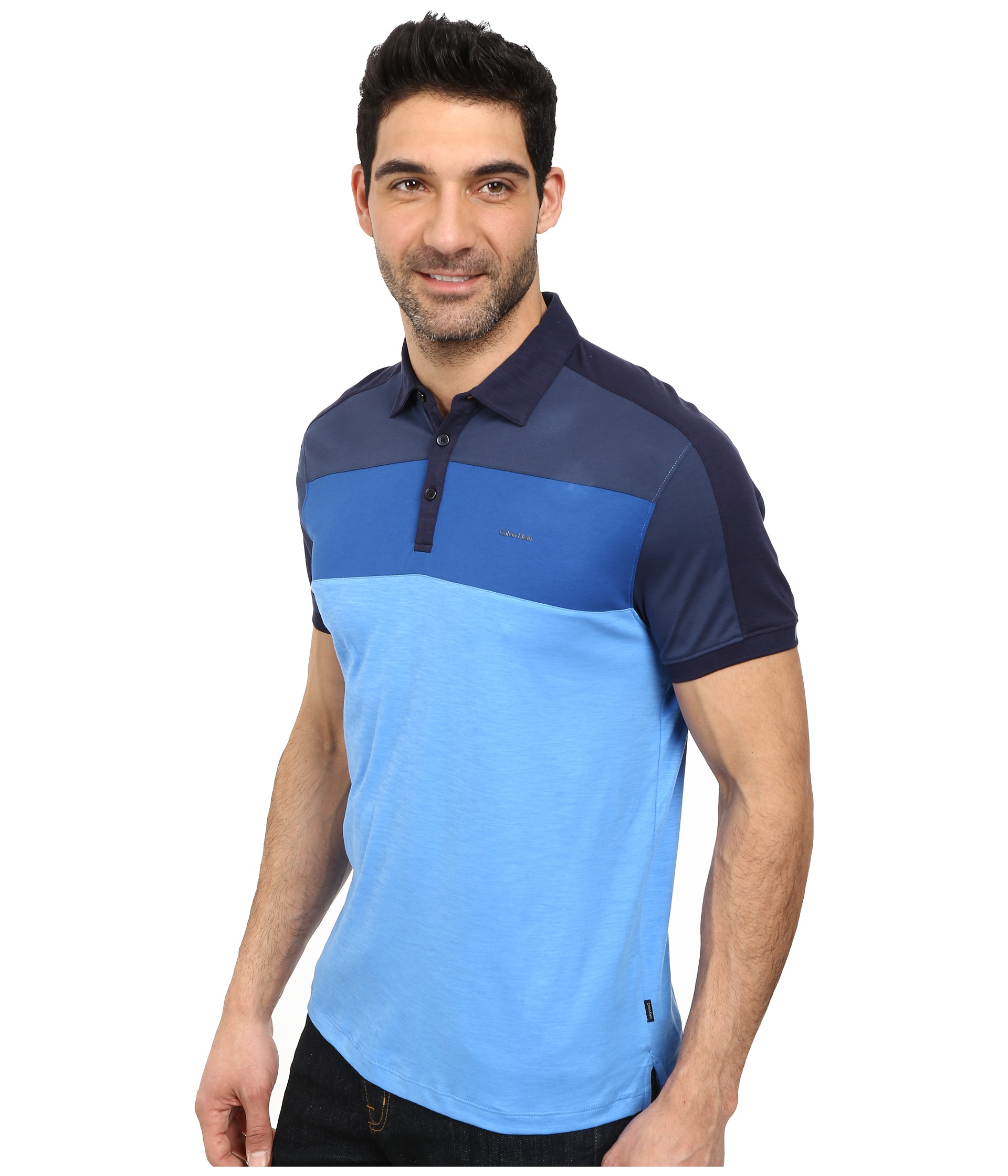 Calvin Klein Tri Color Blocked Polo in Blue for Men | Lyst | Poloshirts