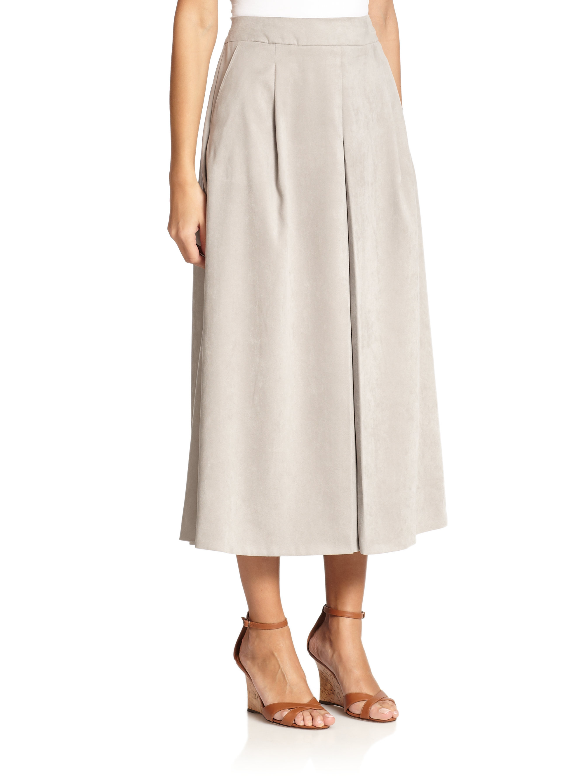 Max mara Giove Faux Suede Midi Skirt in Natural | Lyst