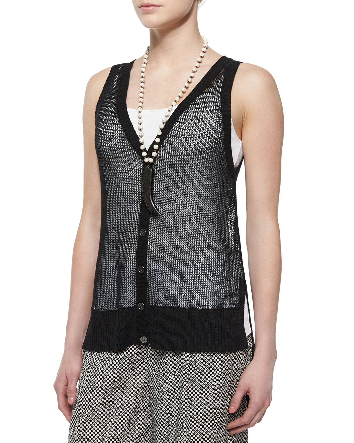 Lyst - Eileen Fisher Organic Linen Mesh Button-front Vest in Black