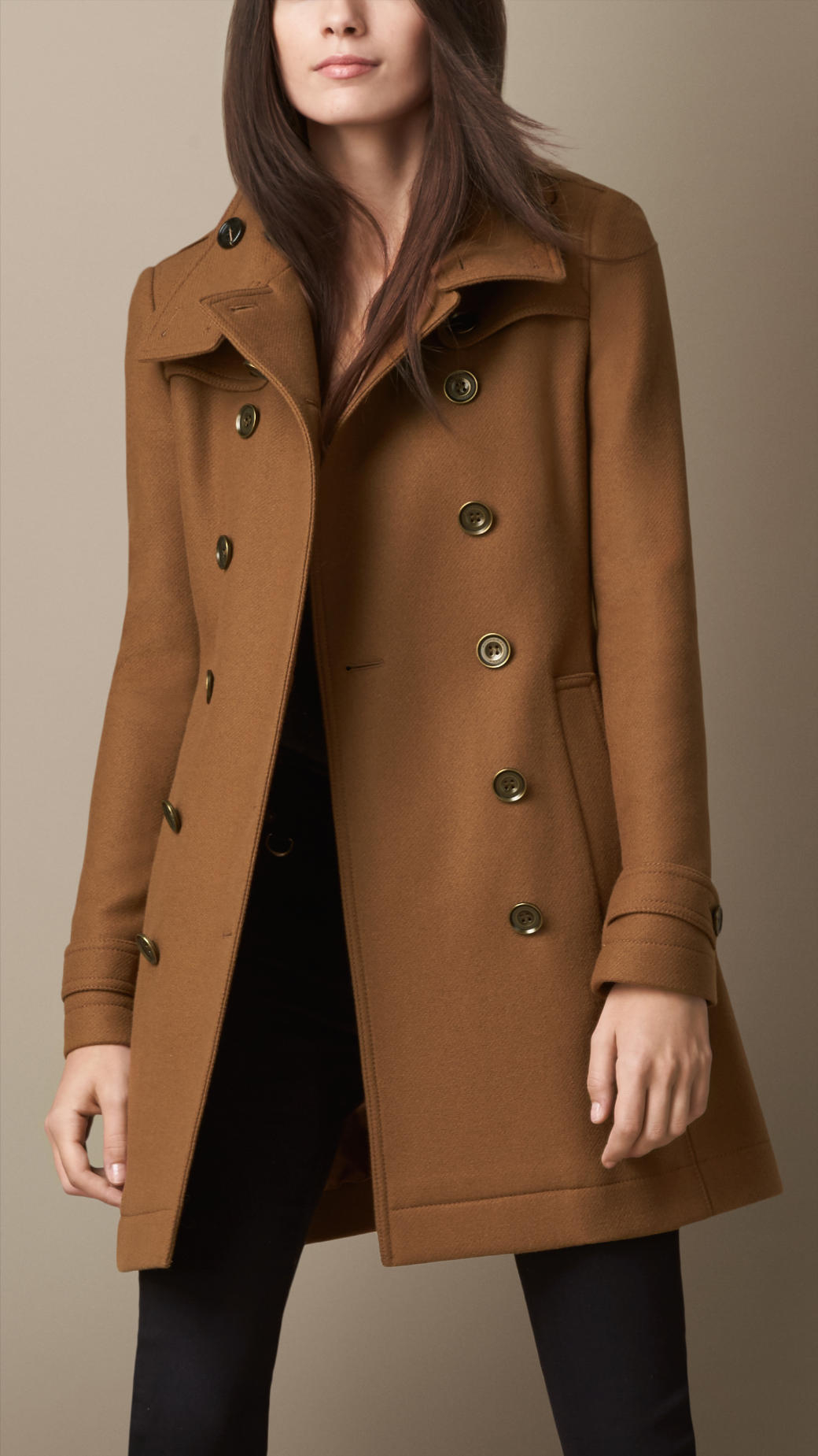 Burberry Short Double Wool Twill Trench Coat in Dark Camel (Brown) - Lyst