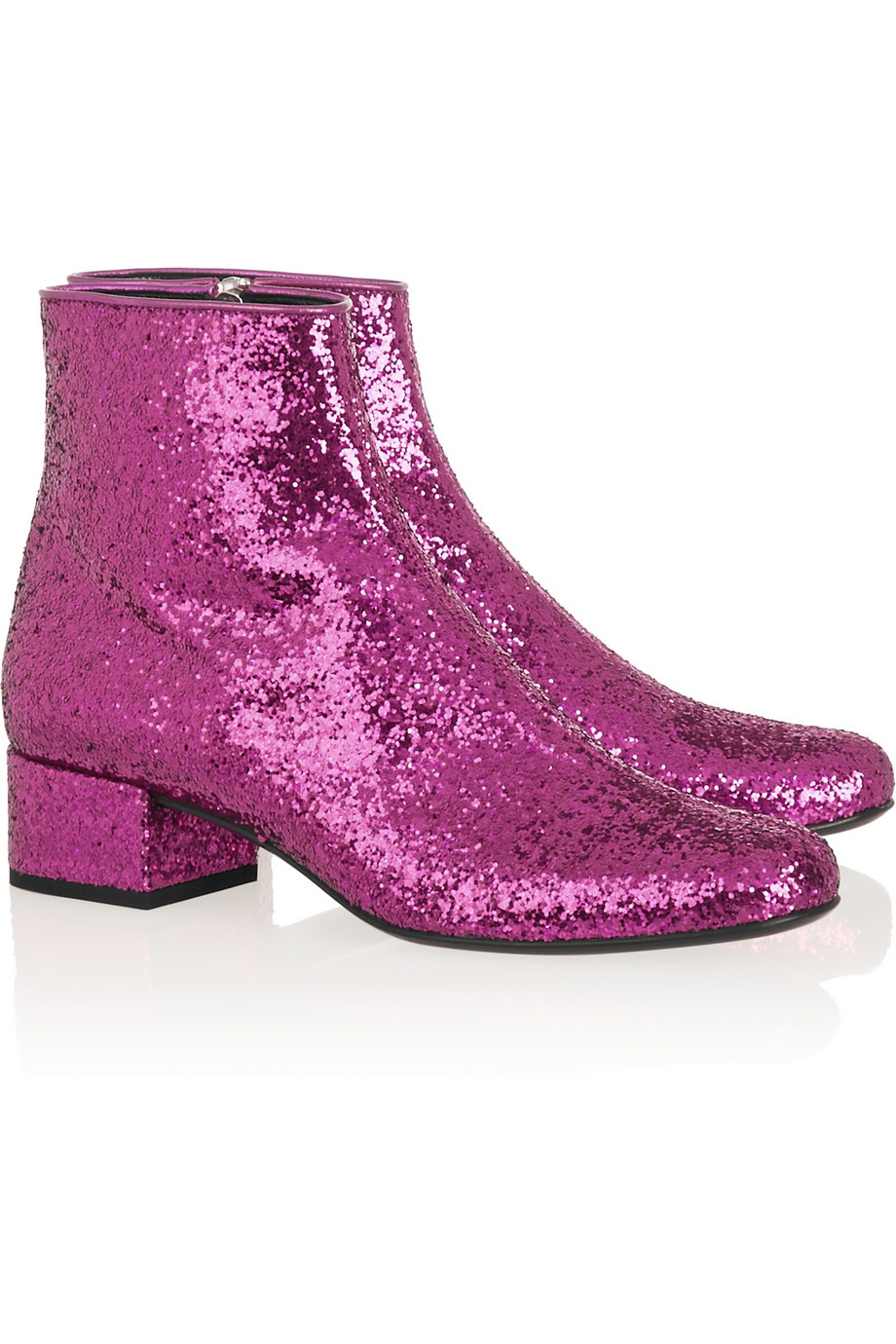 Saint Laurent Glitter-Finished Leather Ankle Boots in Pink (Purple 
