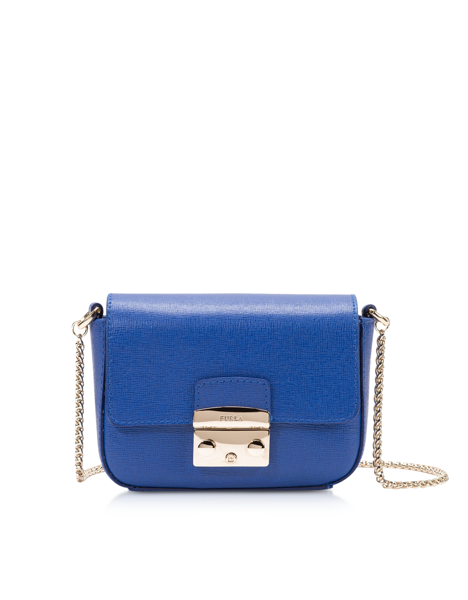 Furla Metropolis Saffiano Leather Mini Crossbody Bag W/Chain in Blue | Lyst