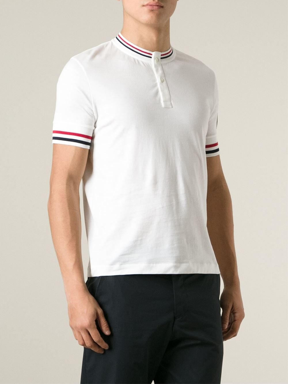 Moncler gamme bleu Band Collar Polo Shirt in White for Men Lyst