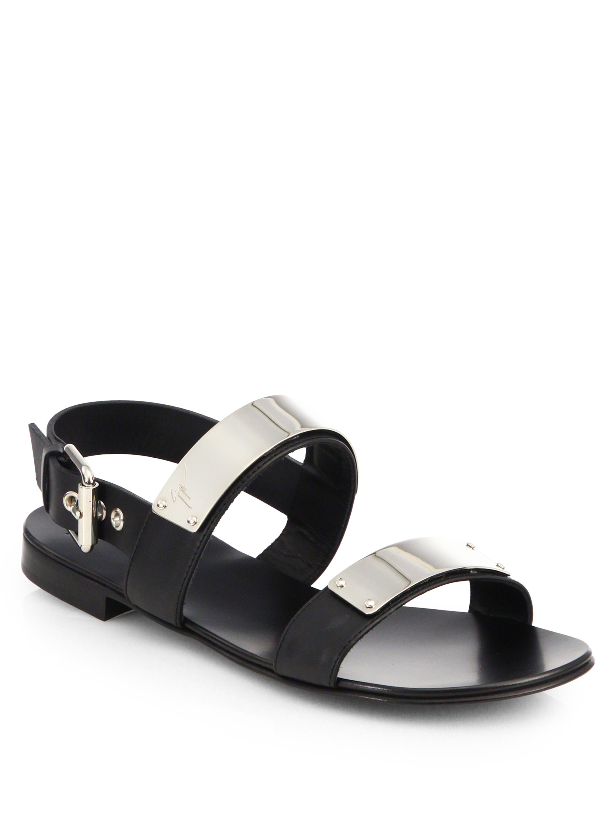 Giuseppe Zanotti Metal Bar Leather Sandals in Black for Men Lyst