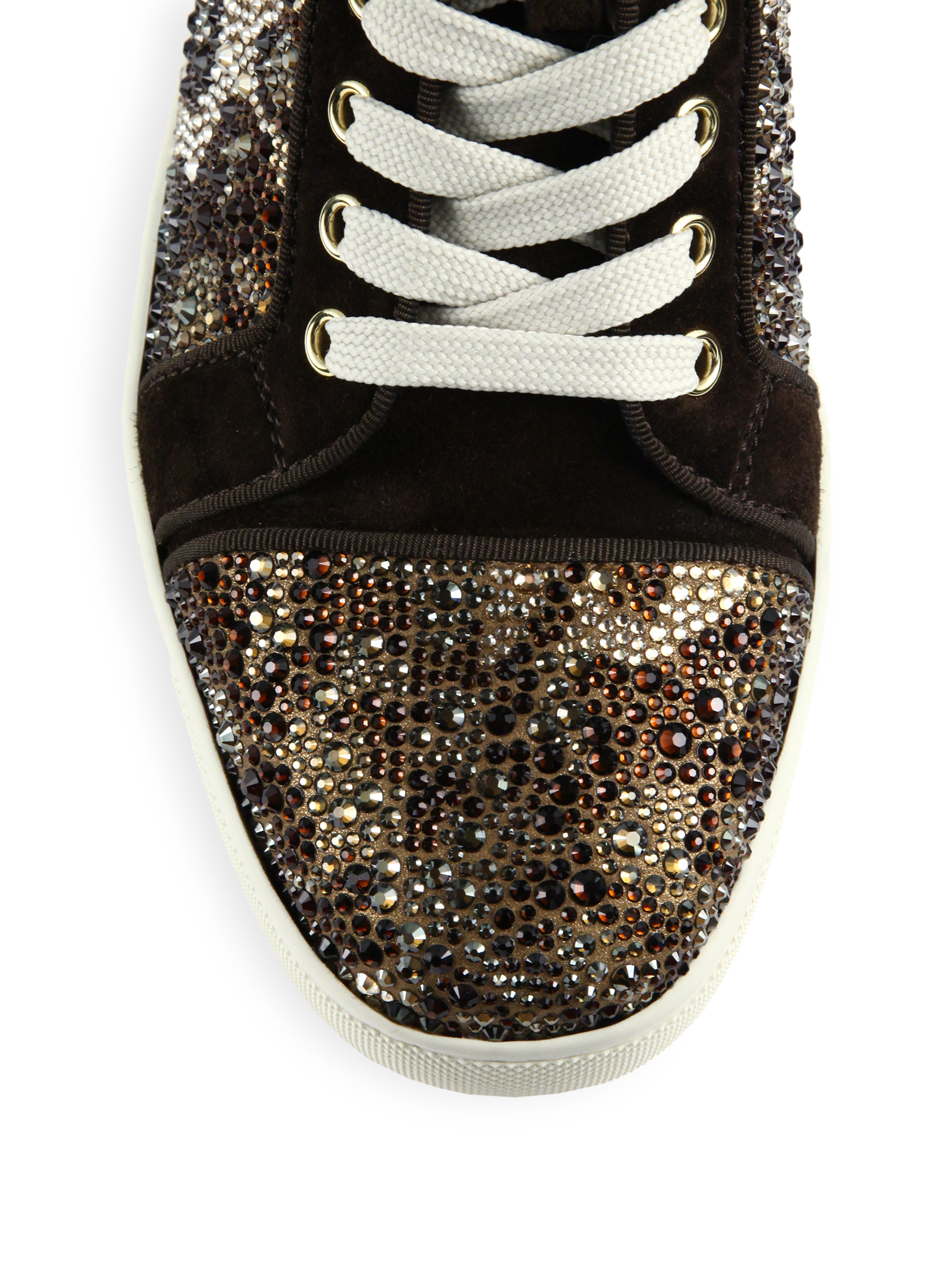 Christian Louboutin Crystal Leopard Pattern Suede High-top Sneakers in  Brown - Lyst