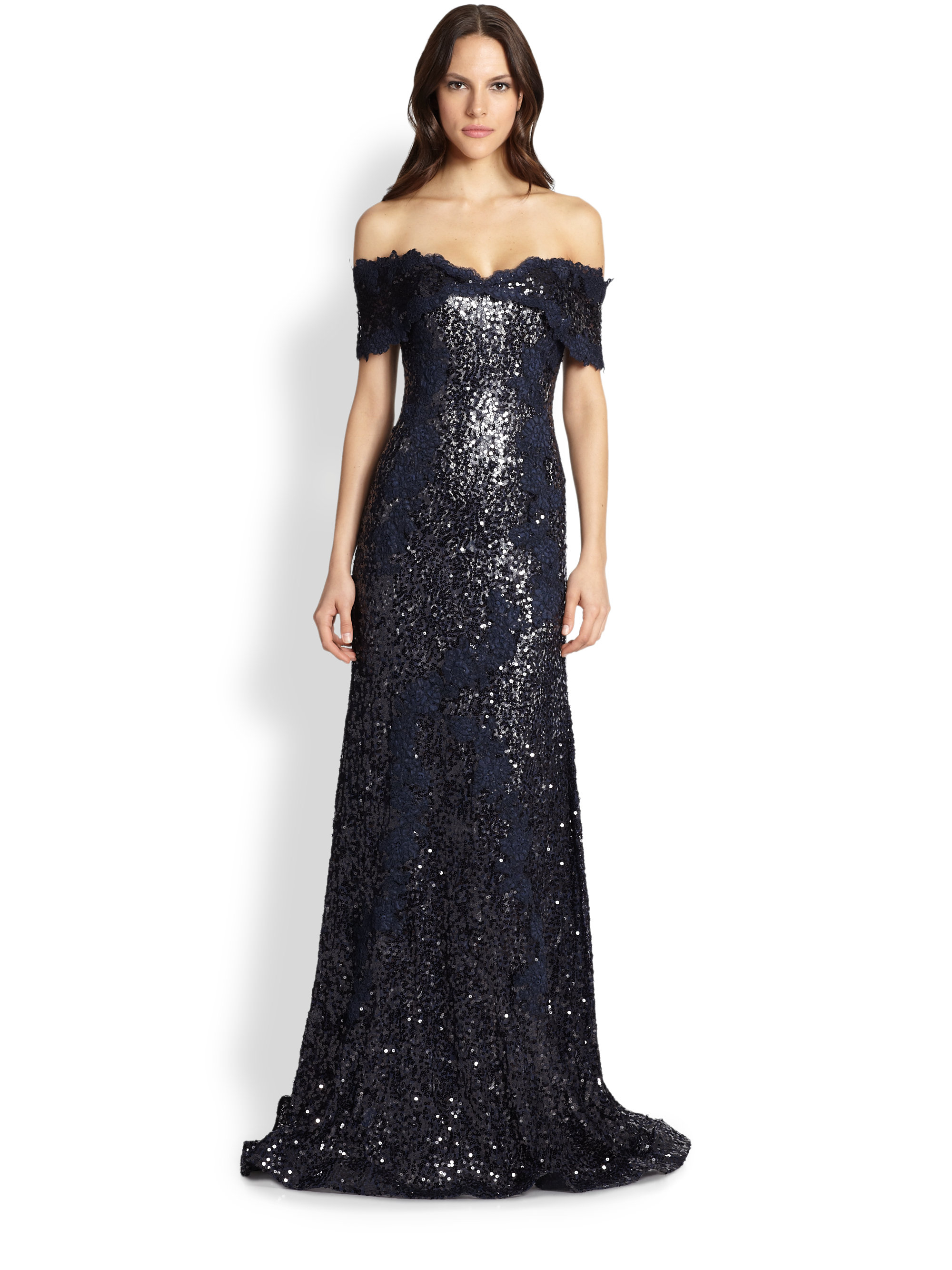 off the shoulder sequin gown