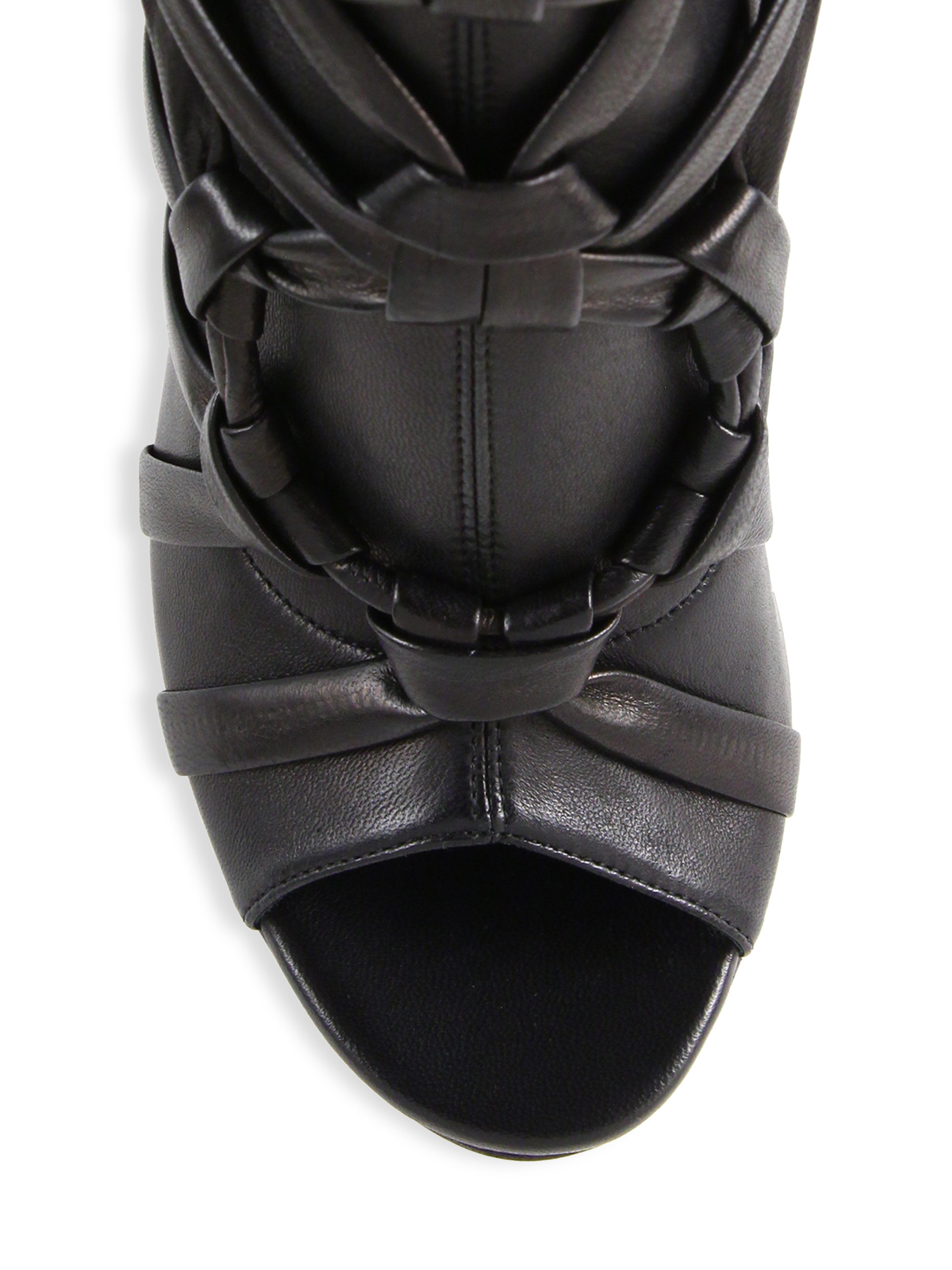 Lyst Jimmy Choo Anneli Strappy Leather Kneehigh Peeptoe Boots in Black