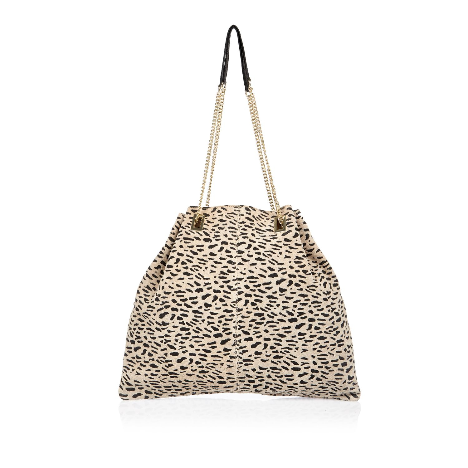 Lyst River Island Beige Leather Animal Print Handbag In Black Gallery